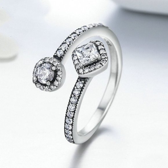 ⚡  925 Silver Plated Crystal, Clear CZ Open Finger Ring, FB16FA1142 - Picture 3 of 6